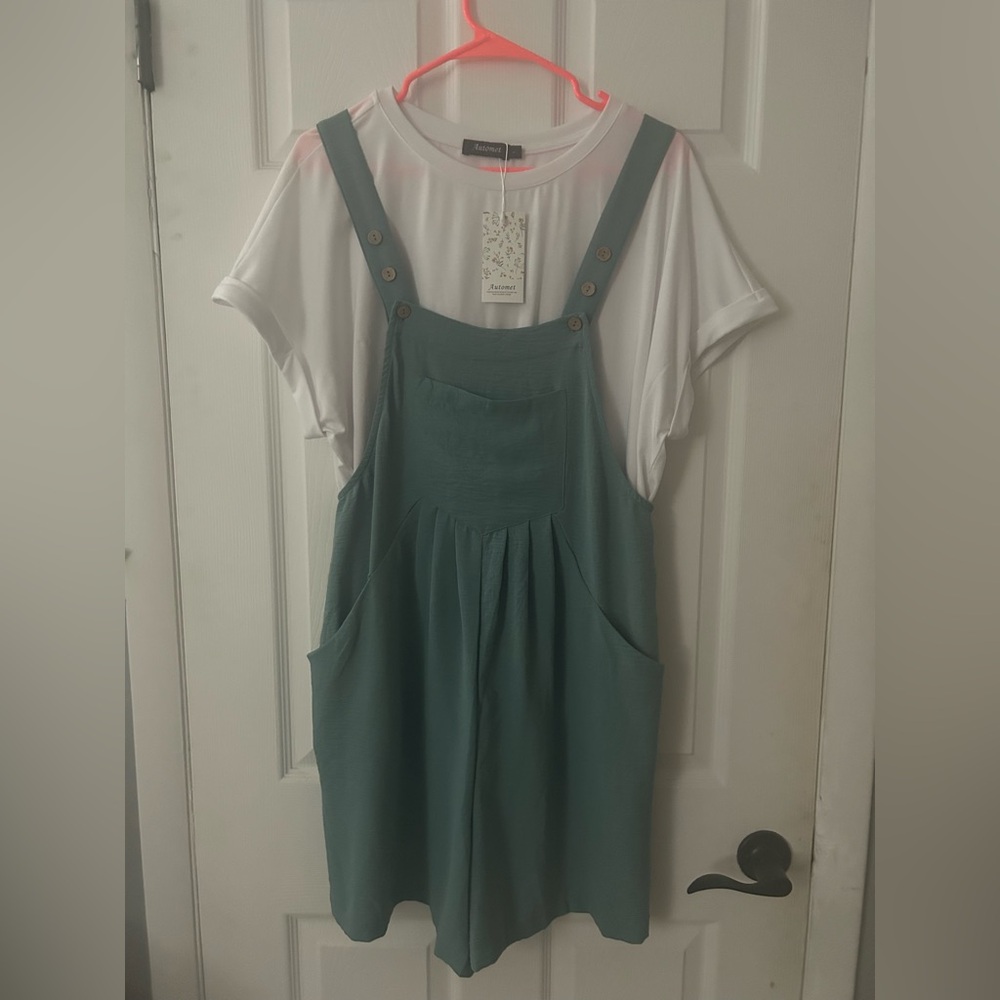 Casual Teal Pinafore Romper